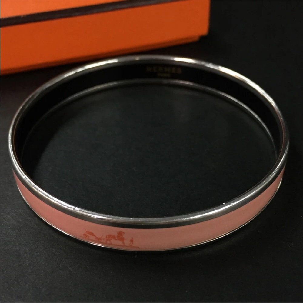 AUTH HERMES Emaille Enamel PM Bangle Bracelet Pink